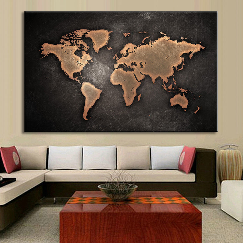 Abstract World Map Painting Print on Canvas