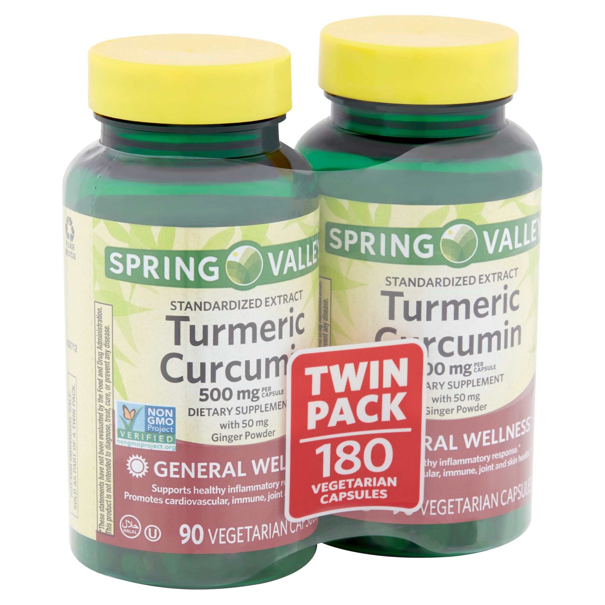 2 Pack: 500mg Turmeric Curcumin Vegetarian Dietary Supplement Capsules - 180 Capsules