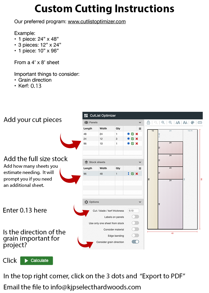 Custom Cutting Instructions