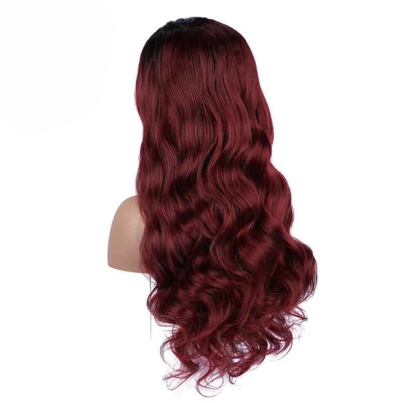 180 High Density Dark Roots Ombre 99j Red Burgundy Synthetic Wigs