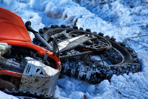 motorcycle tire in the snow