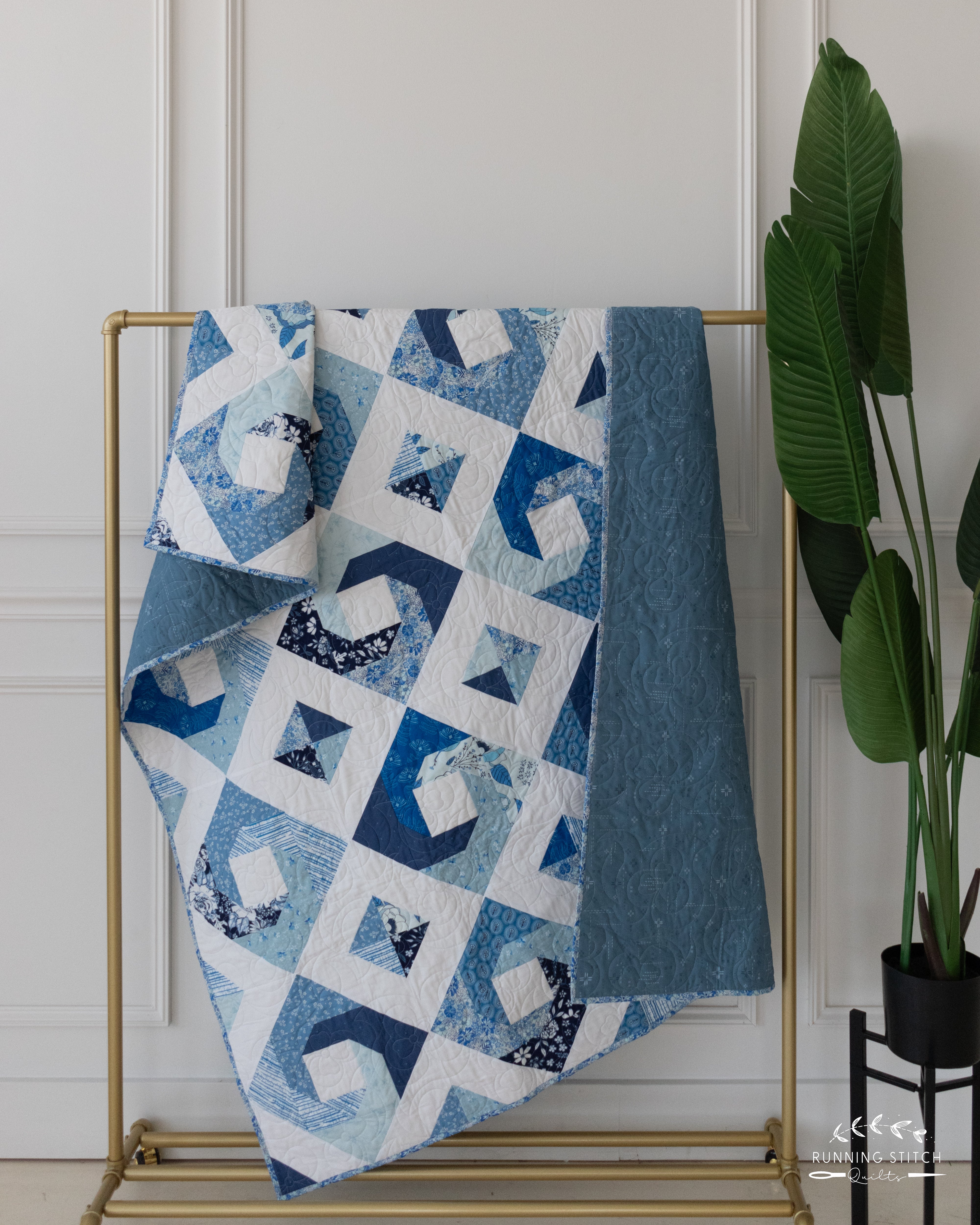 Hurrication - The True Blue One. A modern quilt showcasing the beautiful blues of an Art Gallery Fabrics quilting fabric collection.