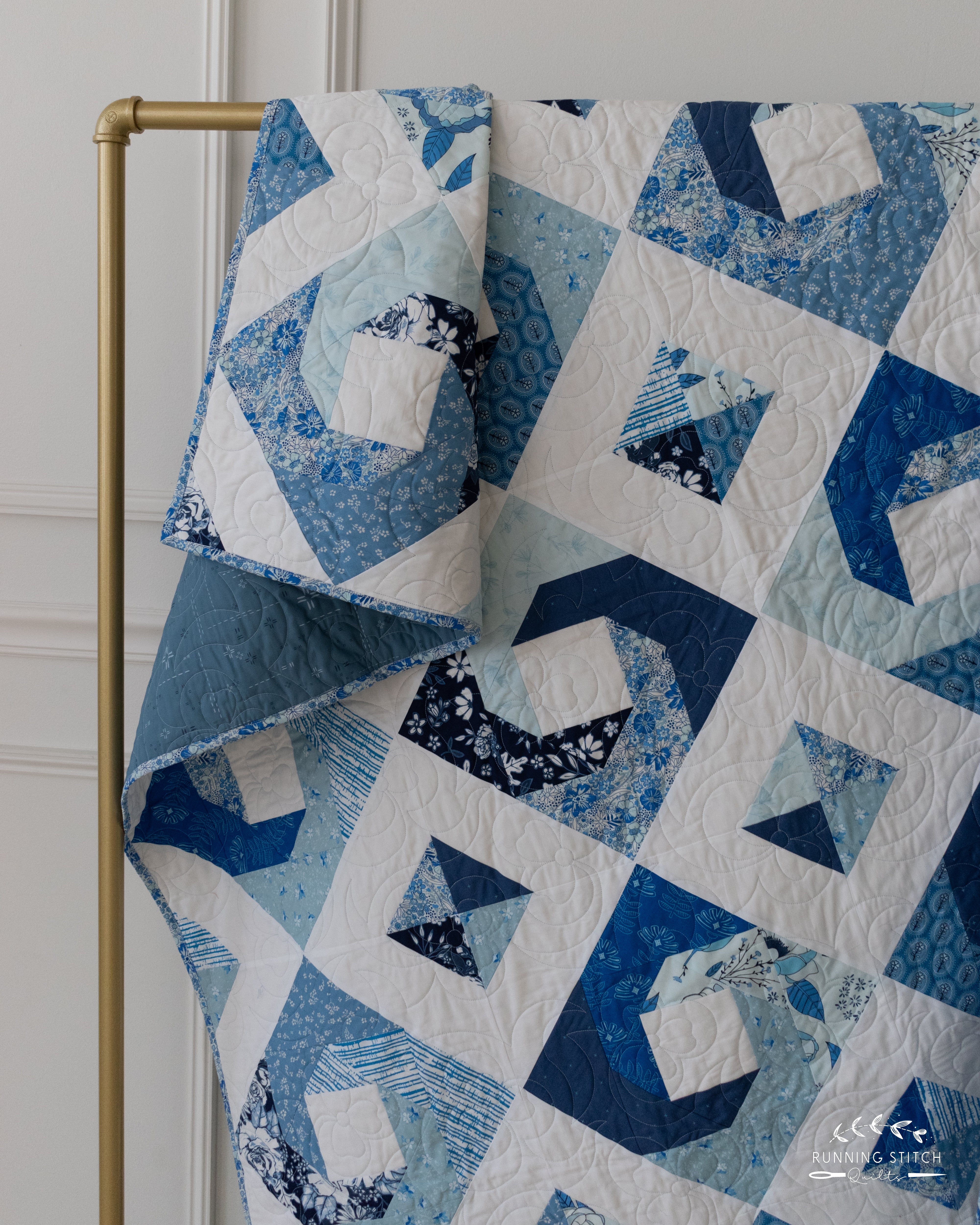 Hurrication - The True Blue One. A modern quilt showcasing the beautiful blues of an Art Gallery Fabrics quilting fabric collection.