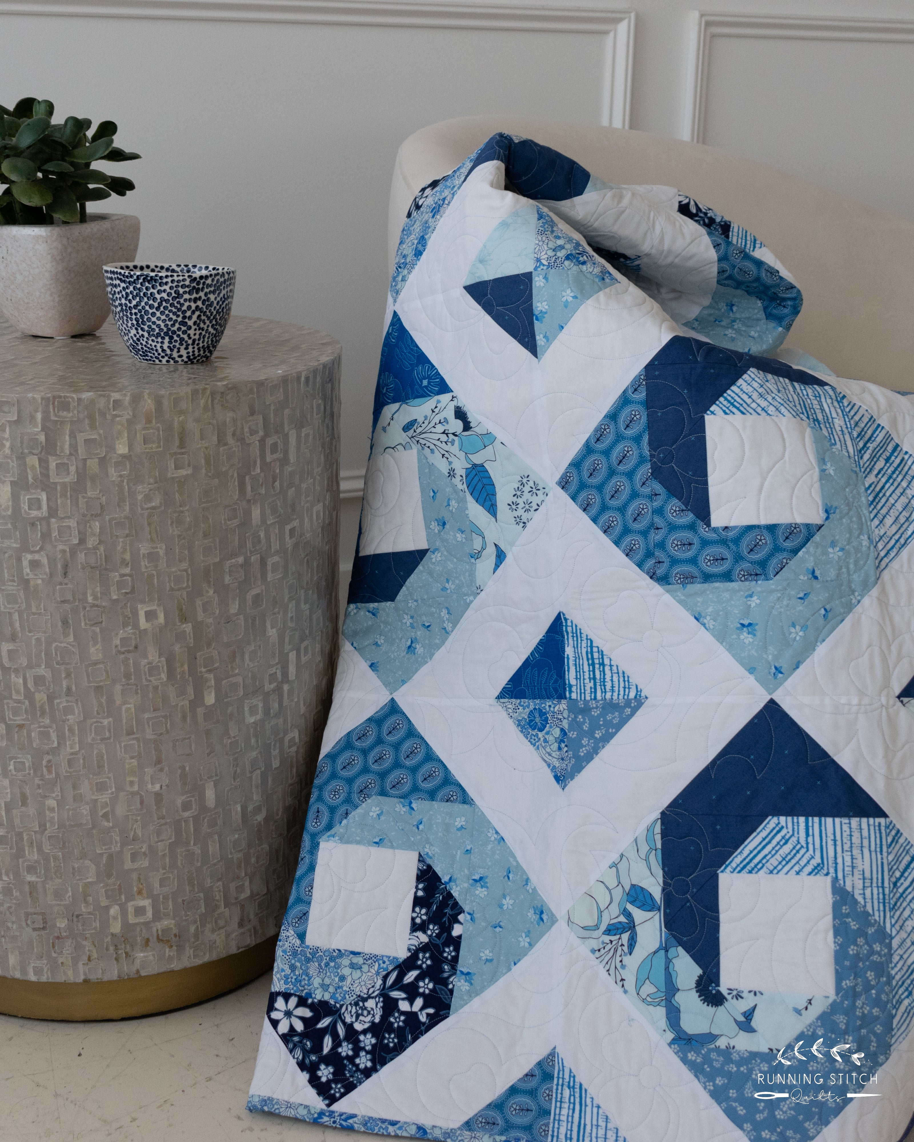 Hurrication - The True Blue One. A modern quilt showcasing the beautiful blues of an Art Gallery Fabrics quilting fabric collection.