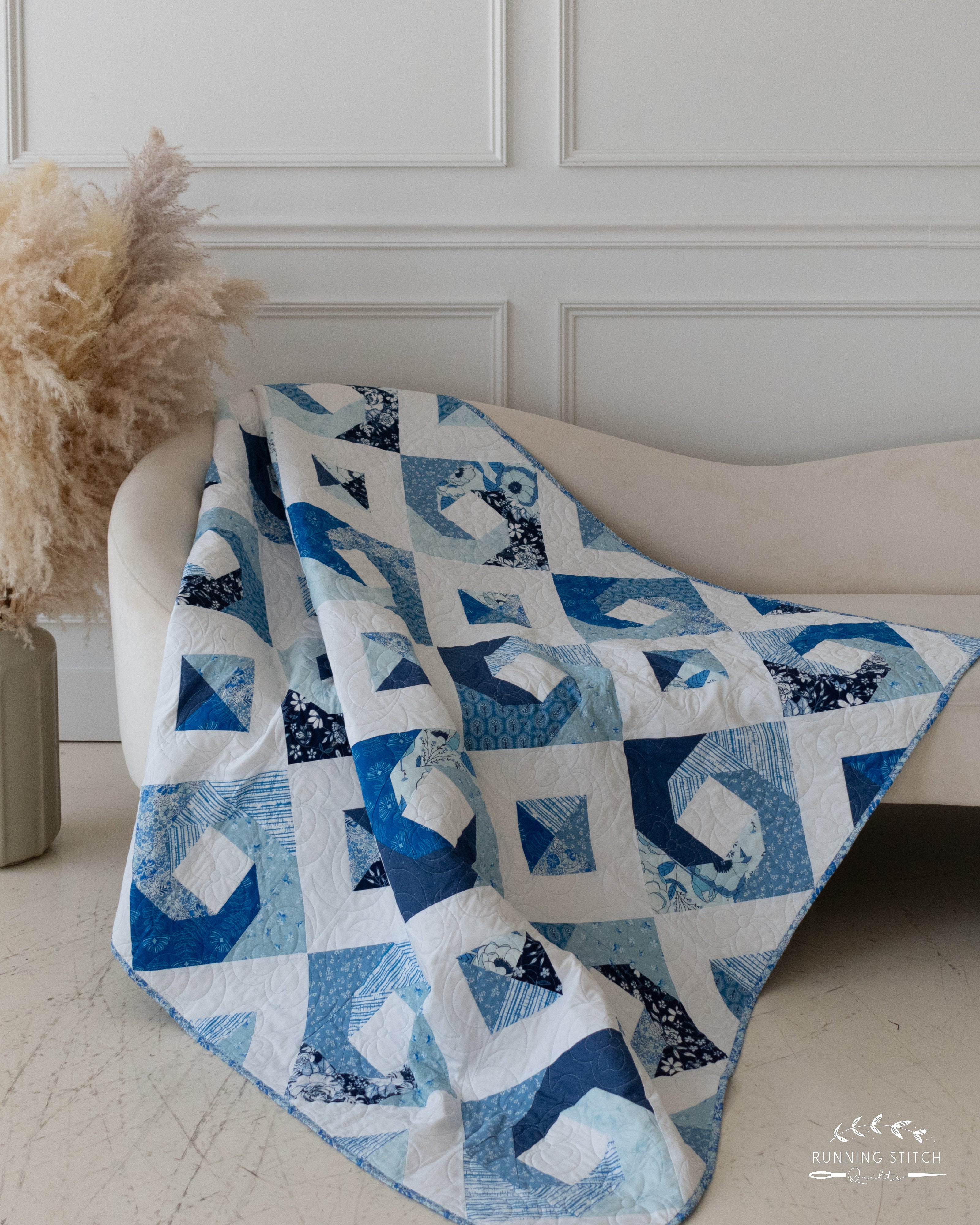 Hurrication - The True Blue One. A modern quilt showcasing the beautiful blues of an Art Gallery Fabrics quilting fabric collection.