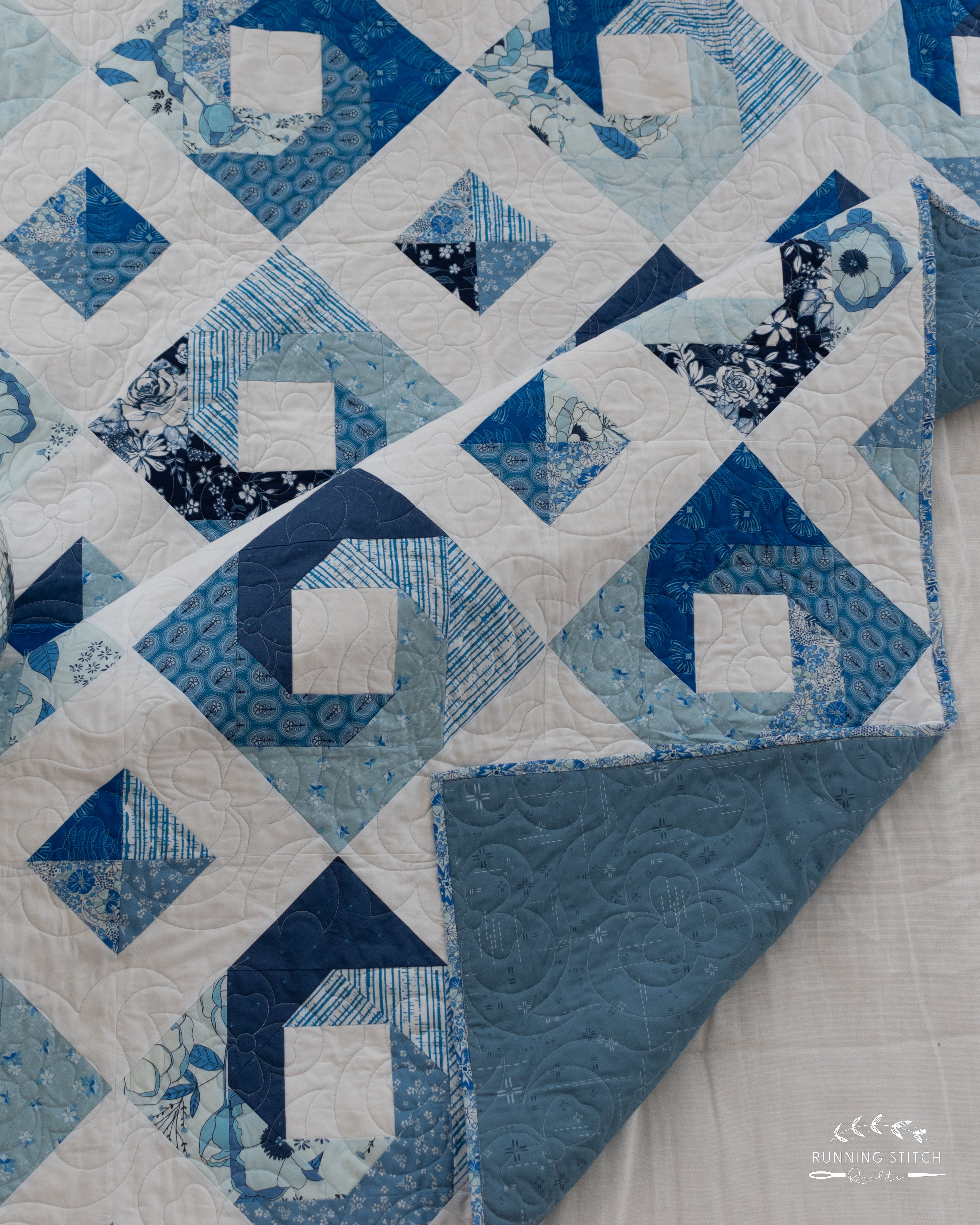 Hurrication - The True Blue One. A modern quilt showcasing the beautiful blues of an Art Gallery Fabrics quilting fabric collection.