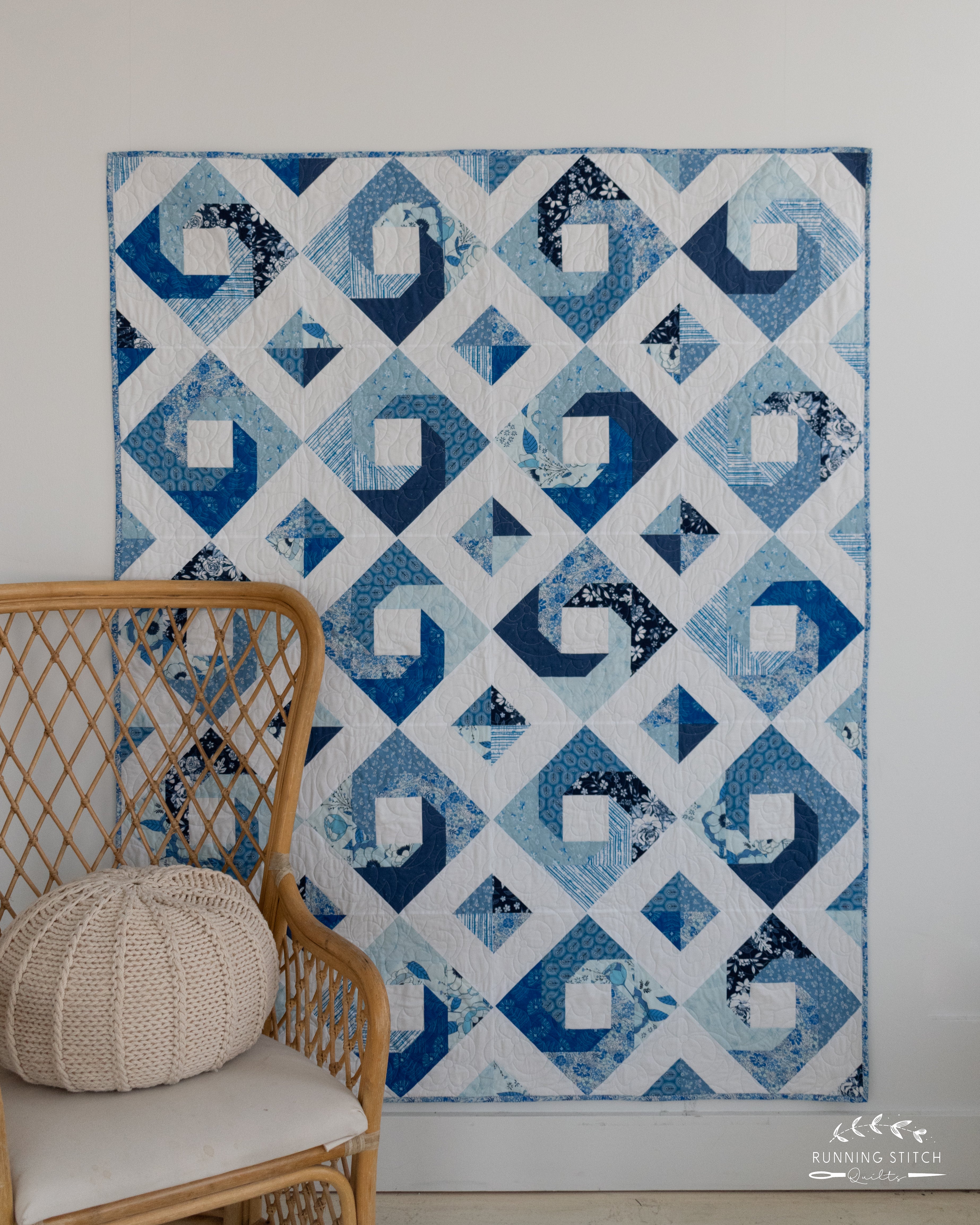 Hurrication - The True Blue One. A modern quilt showcasing the beautiful blues of an Art Gallery Fabrics quilting fabric collection.