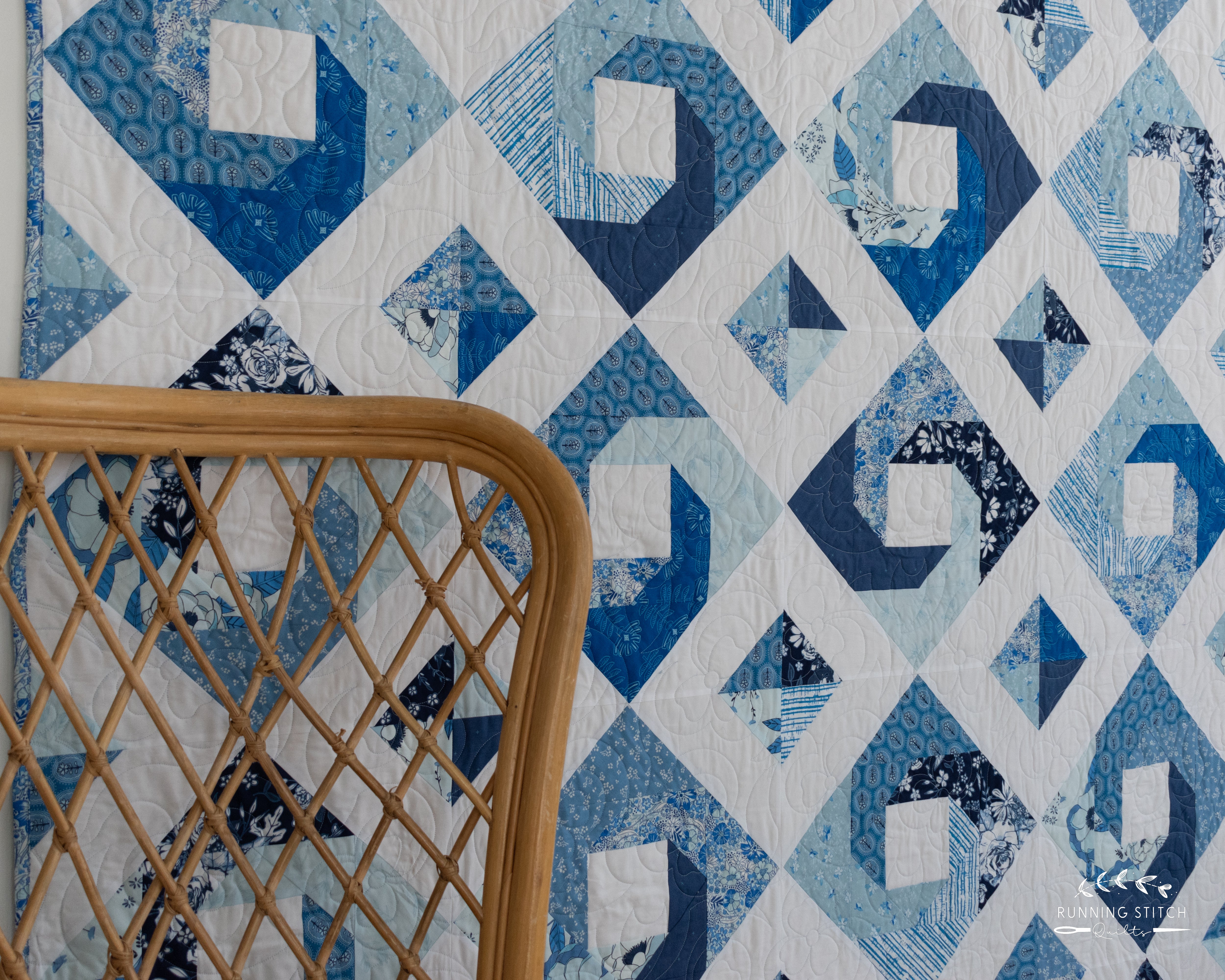 Hurrication - The True Blue One. A modern quilt showcasing the beautiful blues of an Art Gallery Fabrics quilting fabric collection.