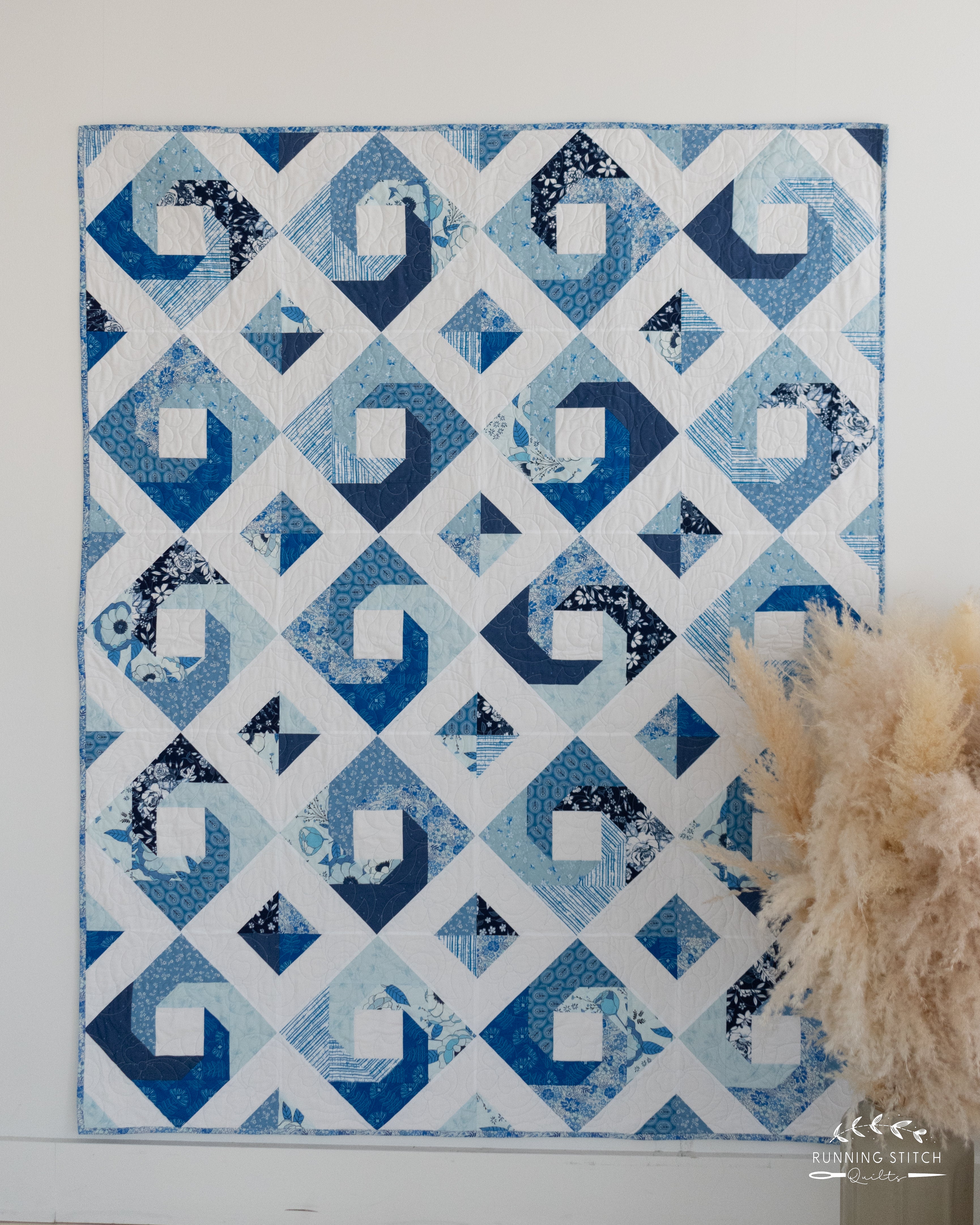 Hurrication - The True Blue One. A modern quilt showcasing the beautiful blues of an Art Gallery Fabrics quilting fabric collection.