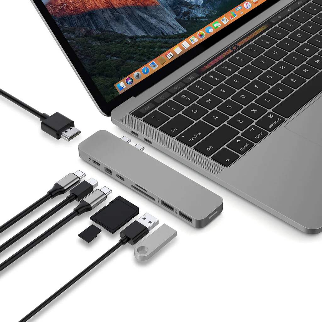 HyperDrive USB-C Hub with cables and laptop