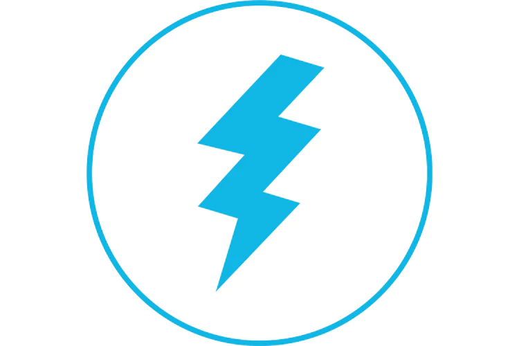 Blue clipart of a lightning bolt or charging icon.