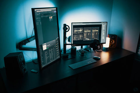 dual monitor desk setup for tech lovers