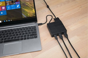 A USB hub plugged into a laptop