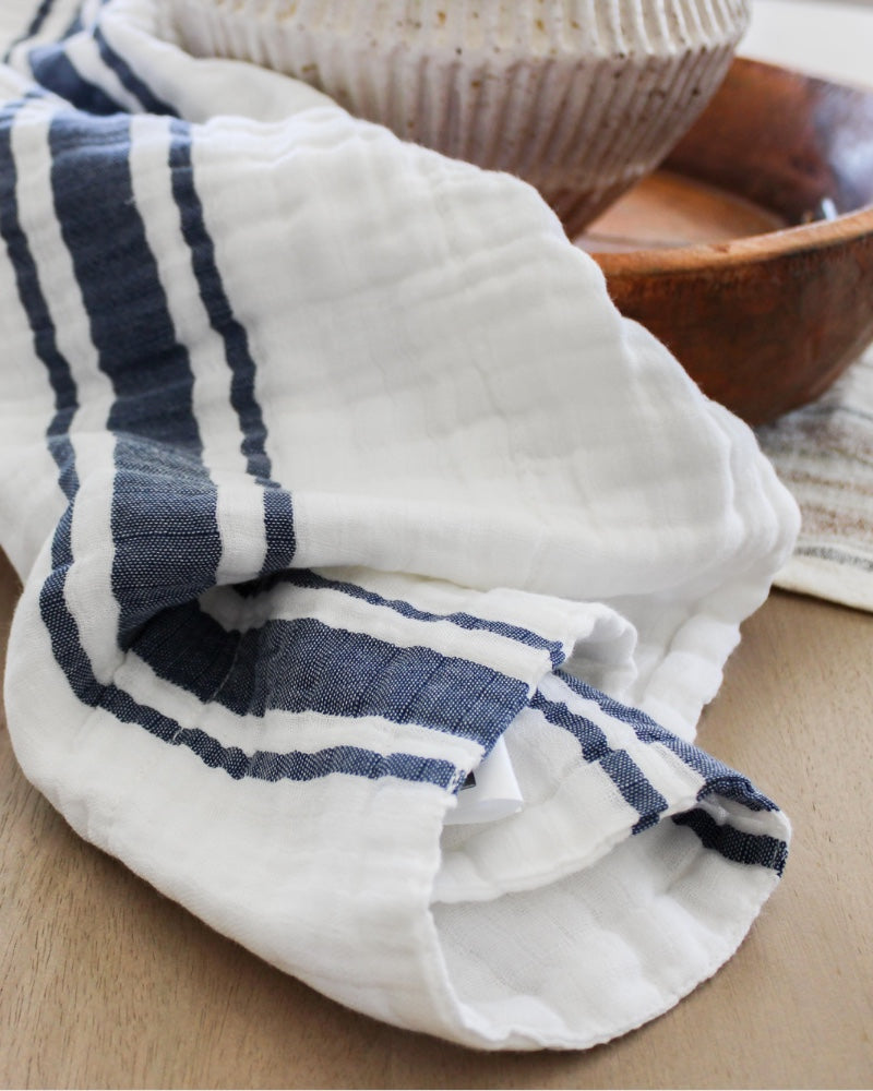 Country Striped Linen Dish Towel Set of 3