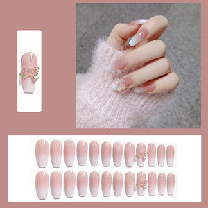 24pcs Butterfly decorated false nails Removable Long Paragraph Fashion Manicure press on nail tips full cover acrylic for girls