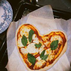 heart shaped margherita pizza