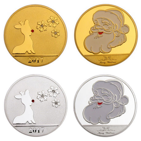 Cheer US 5Packs Christmas Coins Xmas Gift Commemorative Coins Souvenir Coins  Santa Claus Reindeer Gifts Toys Gold Coins Collection in Christmas Stocking  