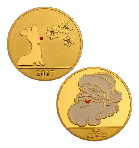 Cheer US 5Packs Christmas Coins Xmas Gift Commemorative Coins Souvenir Coins  Santa Claus Reindeer Gifts Toys Gold Coins Collection in Christmas Stocking  