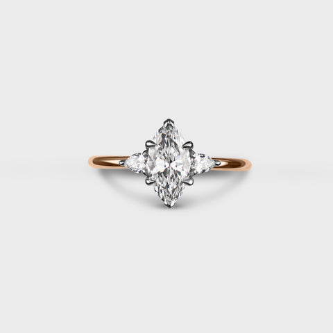 Three Stone Marquise Cut Diamond Ring with 6 Prongs