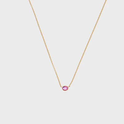 Bezel Set Oval Baguette Pink Sapphire Necklace