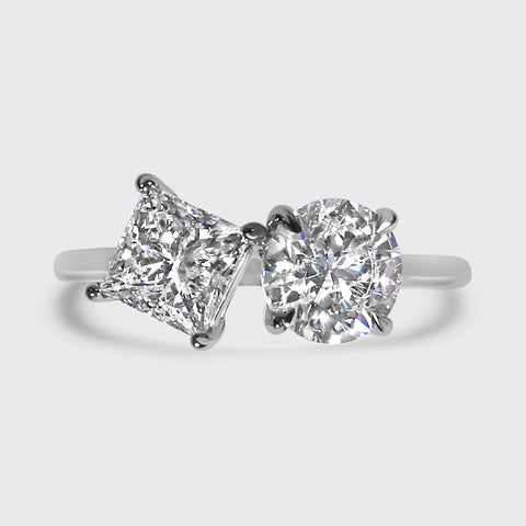 Princess Cut and Round Brilliant Toi et Moi Diamond Engagement Ring