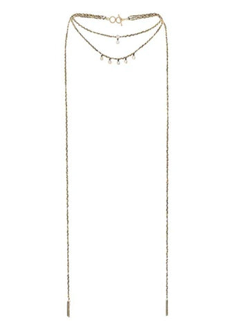 Collier Tressé Gold Multi Longueurs Avec Perles De Cristal