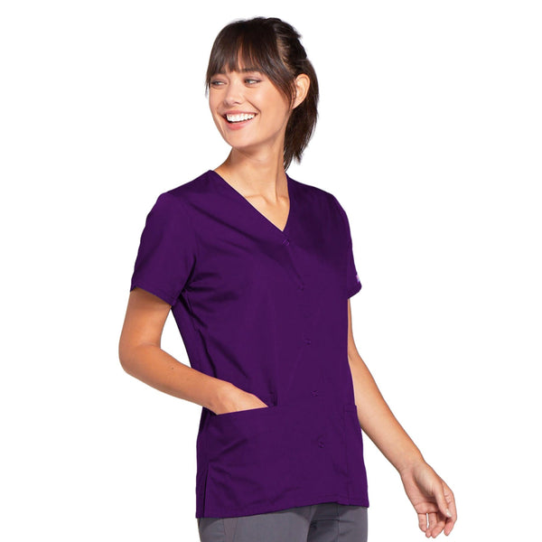 Cherokee Workwear 4770 Scrubs Top Women's Snap Front V-Neck Eggplant 4XL