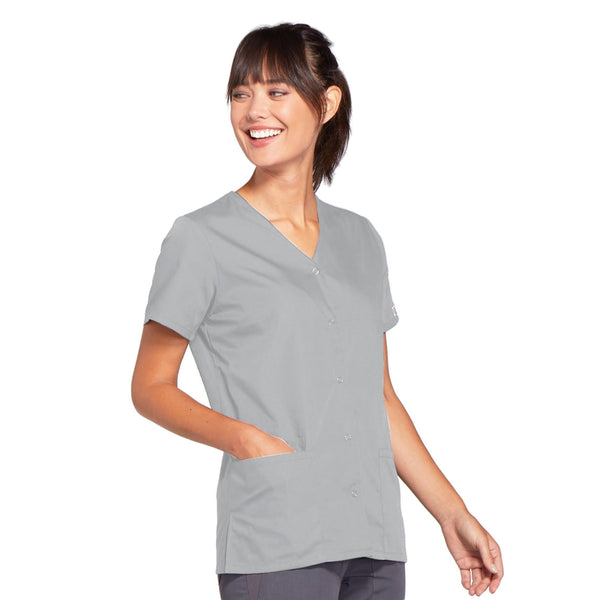 Cherokee Workwear 4770 Scrubs Top Women's Snap Front V-Neck Grey 4XL