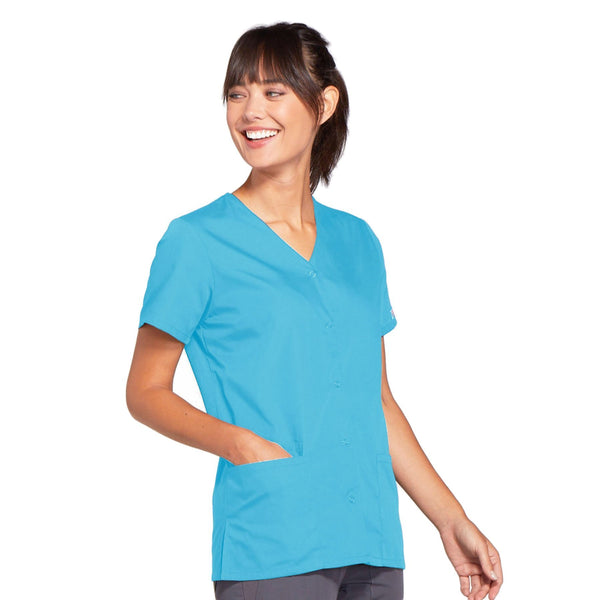 Cherokee Workwear 4770 Scrubs Top Women's Snap Front V-Neck Turquoise 4XL