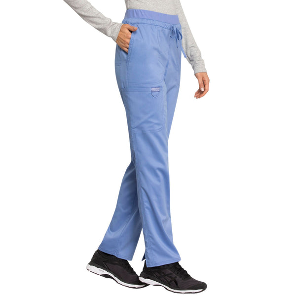 Cherokee Workwear Revolution WW105 Scrubs Pants Women's Mid Rise Tapered Leg Drawstring Ciel Blue 4XL