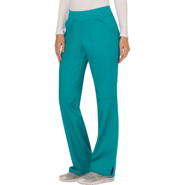 Cherokee Workwear Revolution WW110 Scrubs Pants Women's Mid Rise Straight Leg Pull-on Teal Blue 4XL