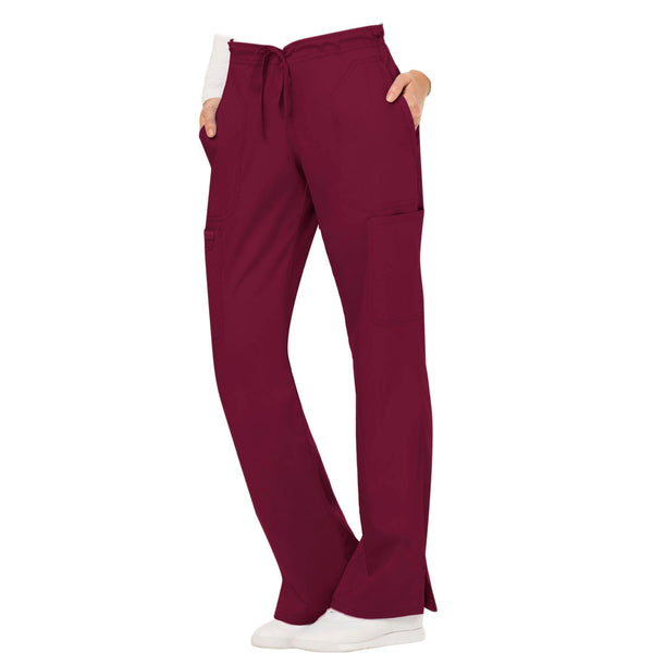 Cherokee Workwear Revolution WW120 Scrubs Pants Women's Mid Rise Moderate Flare Drawstring Wine L