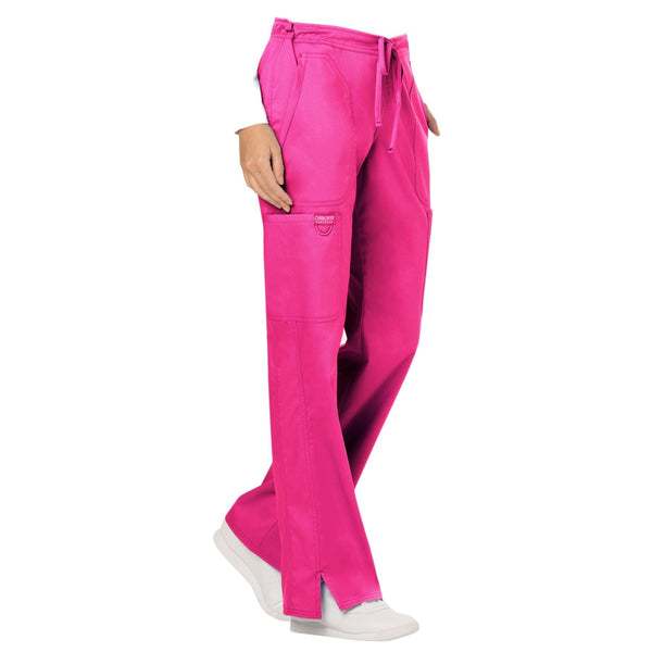 Cherokee Workwear Revolution WW120 Scrubs Pants Women's Mid Rise Flare Drawstring Electric Pink 5XL