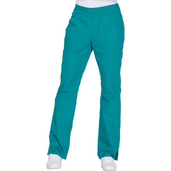 Cherokee Workwear WW210 Scrubs Pants Women's Mid Rise Straight Leg Pull-on Cargo Teal Blue 4XL