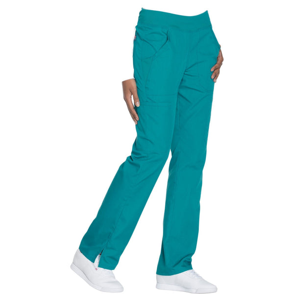 Cherokee Workwear WW210 Scrubs Pants Women's Mid Rise Straight Leg Pull-on Cargo Teal Blue 5XL