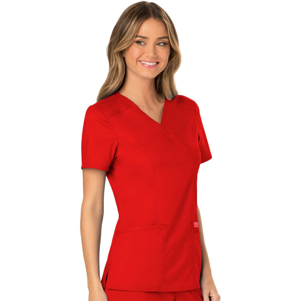 Cherokee Workwear Revolution WW610 Scrubs Top Women's Mock Wrap Red 5XL