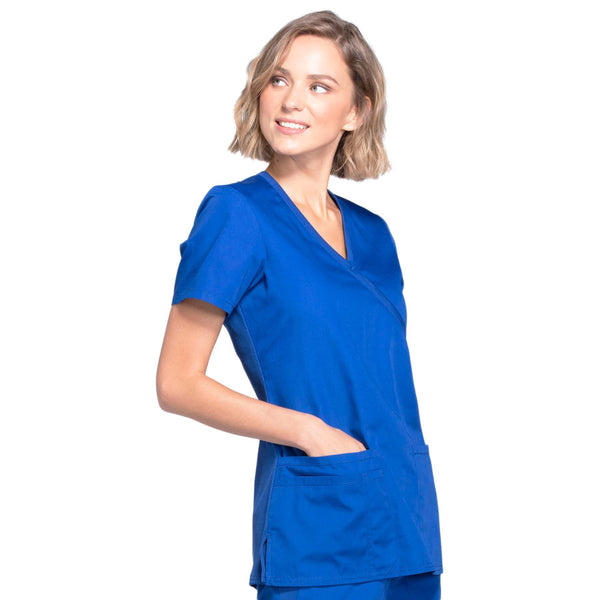 Cherokee Workwear WW650 Scrubs Top Women's Mock Wrap Galaxy Blue 5XL