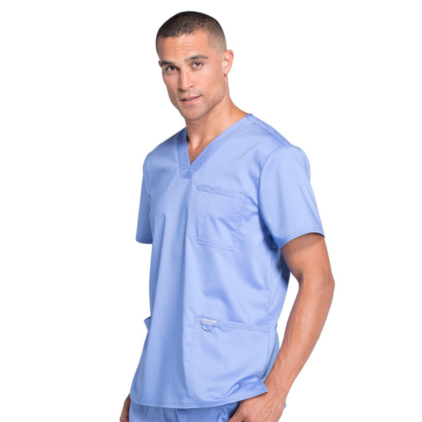 Cherokee Workwear Revolution WW670 Scrubs Top Men's V-Neck Ciel Blue 4XL