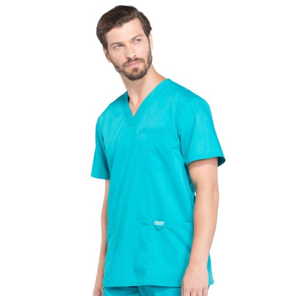 Cherokee Workwear Revolution WW670 Scrubs Top Men's V-Neck Teal Blue 4XL