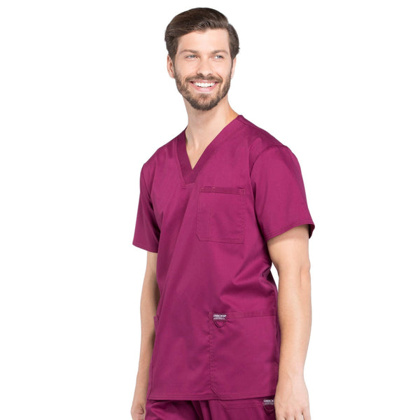 Cherokee Workwear Revolution WW670 Scrubs Top Men's V-Neck Wine 4XL