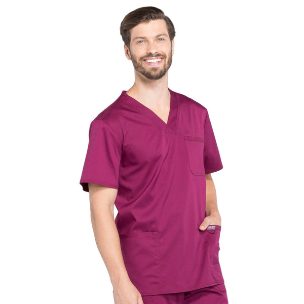 Cherokee Workwear Revolution WW670 Scrubs Top Men's V-Neck Wine 5XL