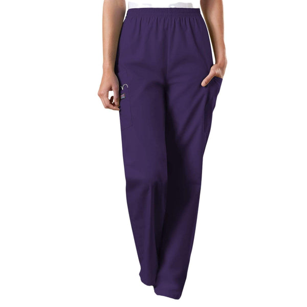 Cherokee Scrubs Pants Cherokee Workwear 4200 Scrubs Pants Women's Natural Rise Tapered Pull-On Cargo Eggplant