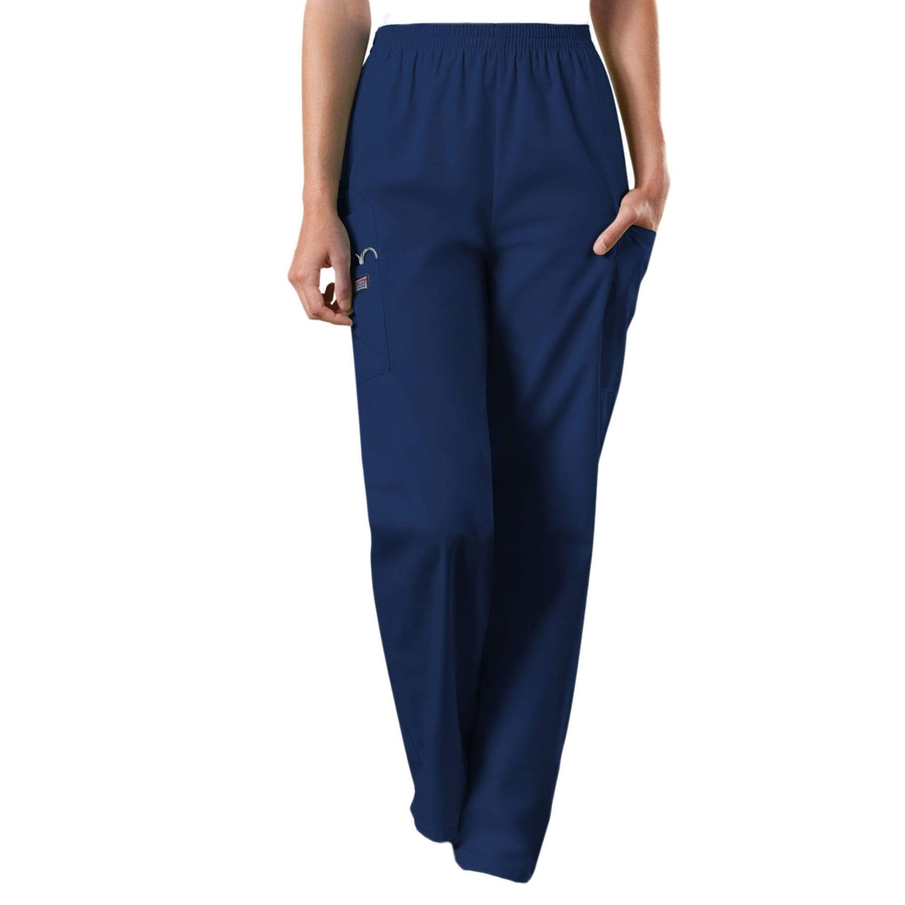 Cherokee Scrubs Workwear Pant Natural Rise Tapered Pull-On Cargo Pant Navy  medical Uniforms