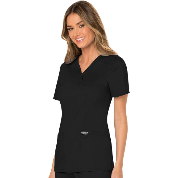 Cherokee Scrubs Top Cherokee Workwear Revolution WW610 Scrubs Top Women's Mock Wrap Black