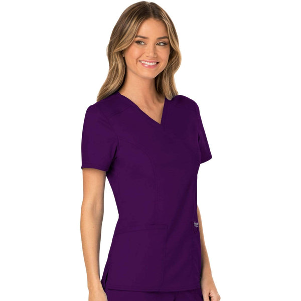 Cherokee Scrubs Top Cherokee Workwear Revolution WW610 Scrubs Top Women's Mock Wrap Eggplant