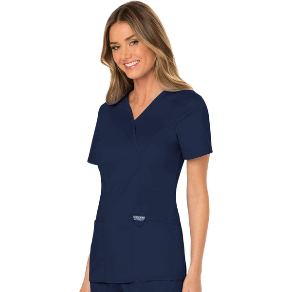 Cherokee Scrubs Top Cherokee Workwear Revolution WW610 Scrubs Top Women's Mock Wrap Navy