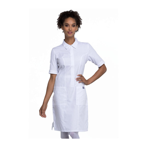 Cherokee Workwear Dress WW Zip Front Dress White Dress