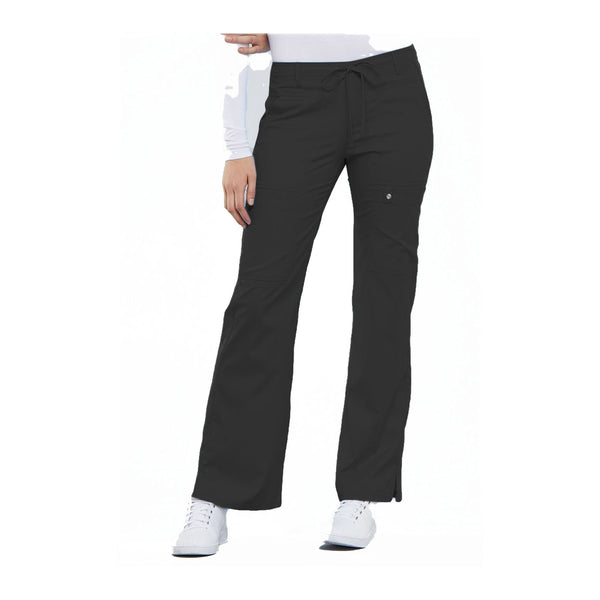 Cherokee Scrub Pants Luxe Contemporary Fit Low Rise Flare Leg Drawstring Cargo Pant Pewter Pant