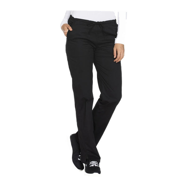 Cherokee Workwear Pant WW Core Stretch Mid Rise Straight Leg Drawstring Pant Black Pant