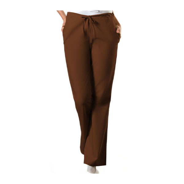 Cherokee Workwear Pant WW Natural Rise Flare Leg Drawstring Pant Chocolate Pant